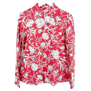 Icikuls Long-Sleeve Performance Quarter Zip Seashell Pattern Print